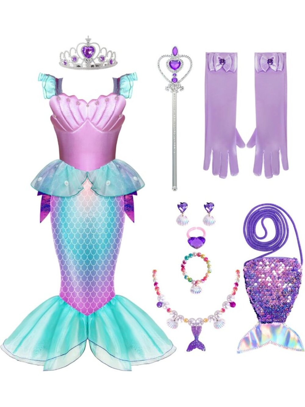 Mermaid Costume for Girls 4-6 - Halloween Dress with Tail, Cosplay & Birthday